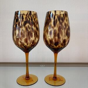 Bella Lux Tortoiseshell Wine Glass Set of 2 Chic Barware NEW
